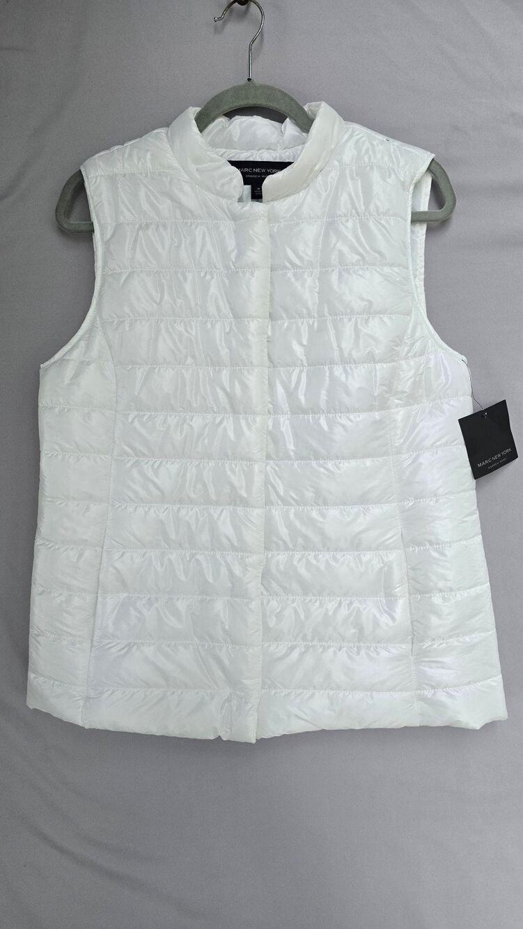 Marc New York Vest Womens Medium White Quilted Snap Front Puffer *stains
